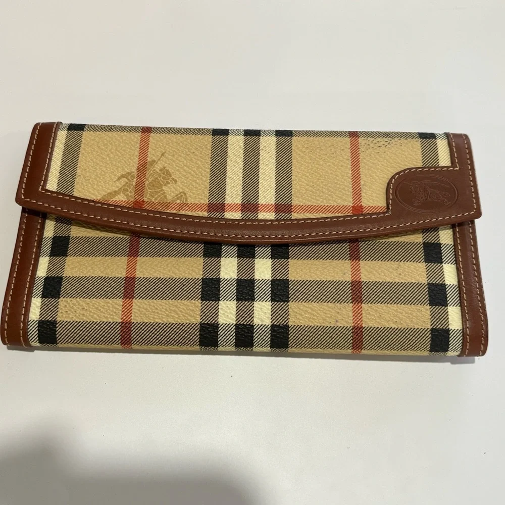 Burberry Haymarket Check coated canvas long wallet with brown leather trim - Picture 8 of 15